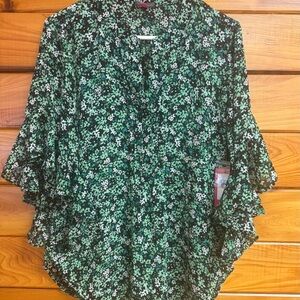 Vince Camuto Floral Green Women's Top M